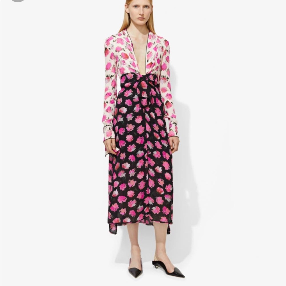 Proenza Schouler Pink Floral Midi Dress 0 - Picture 3 of 8